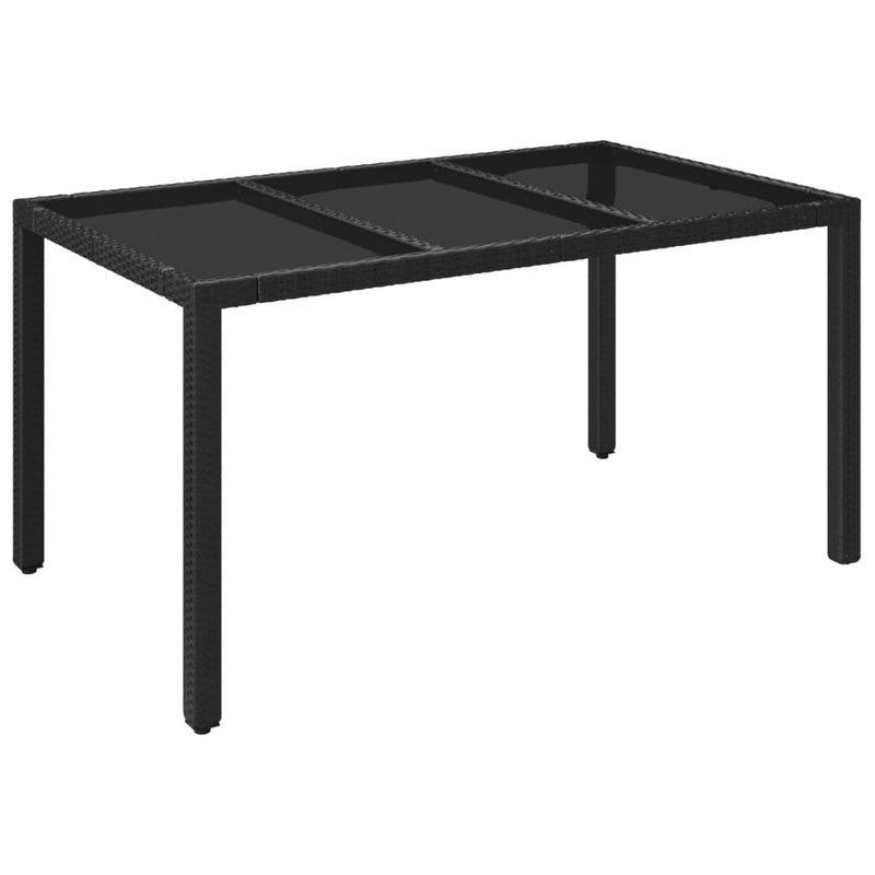 Tuintafel met glazen blad 150x90x75 cm poly rattan zwart MeubelReus