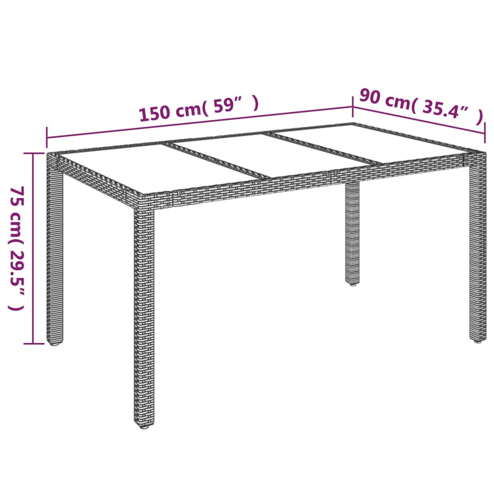 Tuintafel met glazen blad 150x90x75 cm poly rattan zwart MeubelReus