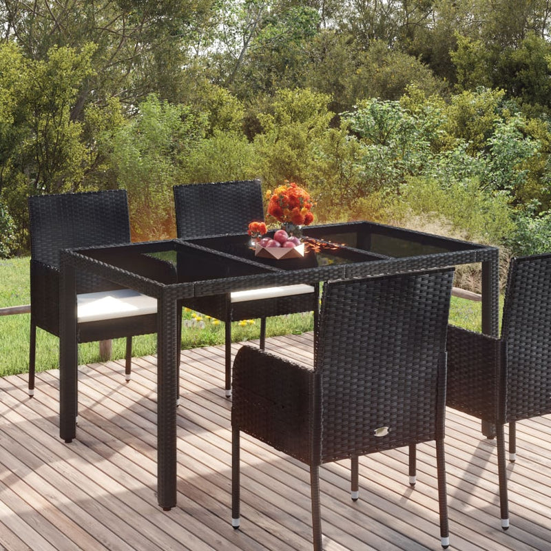 Tuintafel met glazen blad 150x90x75 cm poly rattan zwart MeubelReus