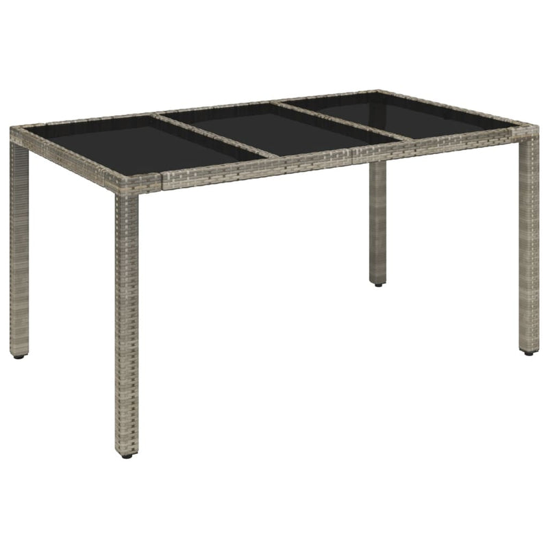 Tuintafel met glazen blad 150x90x75 cm poly rattan grijs MeubelReus