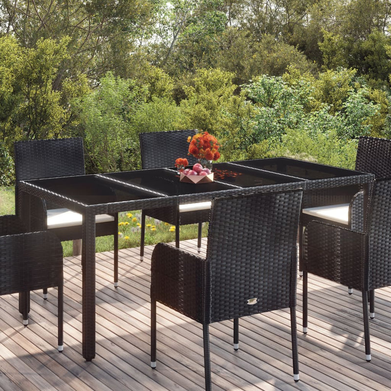 Tuintafel met glazen blad 190x90x75 cm poly rattan zwart MeubelReus
