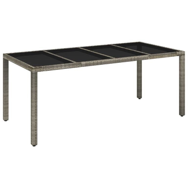 Tuintafel met glazen blad 190x90x75 cm poly rattan grijs MeubelReus