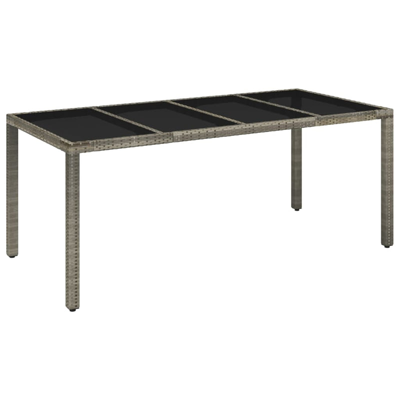 Tuintafel met glazen blad 190x90x75 cm poly rattan grijs MeubelReus
