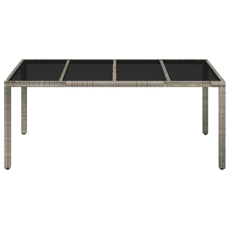 Tuintafel met glazen blad 190x90x75 cm poly rattan grijs MeubelReus