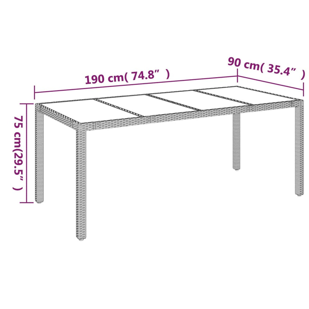 Tuintafel met glazen blad 190x90x75 cm poly rattan grijs MeubelReus