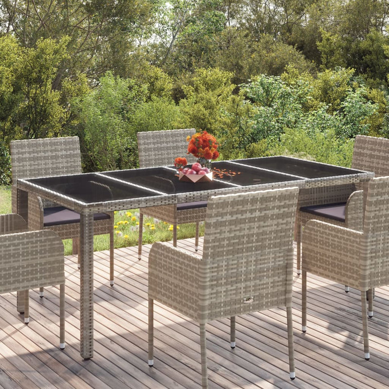 Tuintafel met glazen blad 190x90x75 cm poly rattan grijs MeubelReus