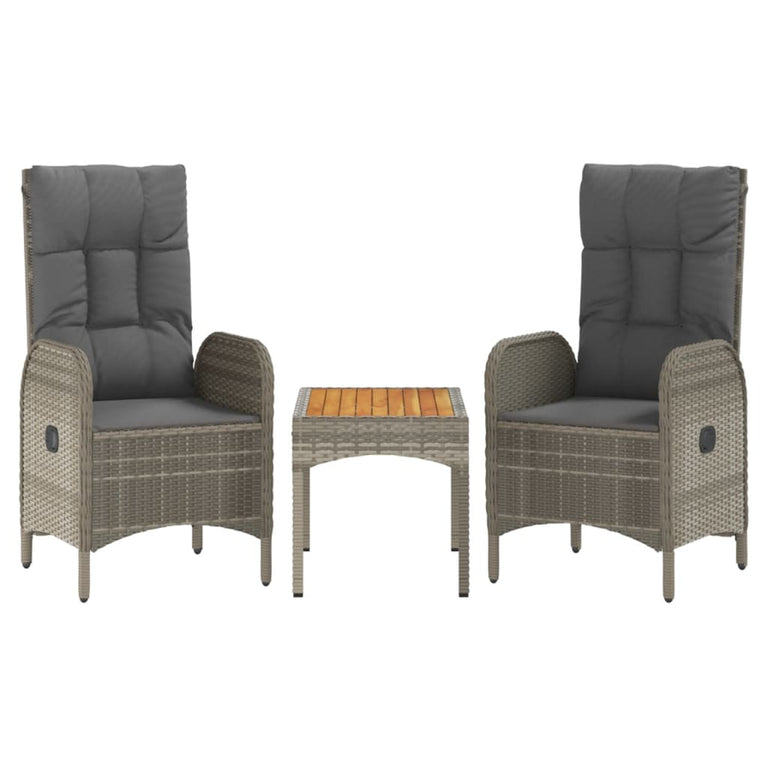 3-delige Loungeset met kussens poly rattan grijs MeubelReus