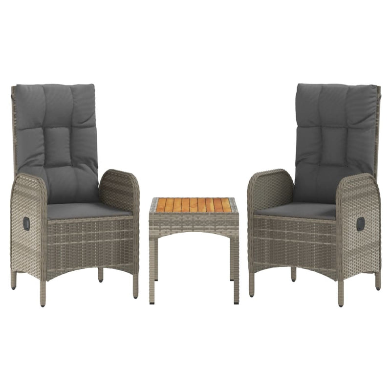 3-delige Loungeset met kussens poly rattan grijs MeubelReus