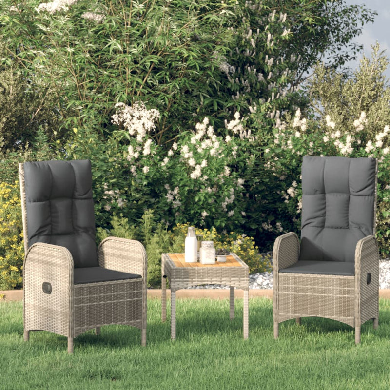 3-delige Loungeset met kussens poly rattan grijs MeubelReus