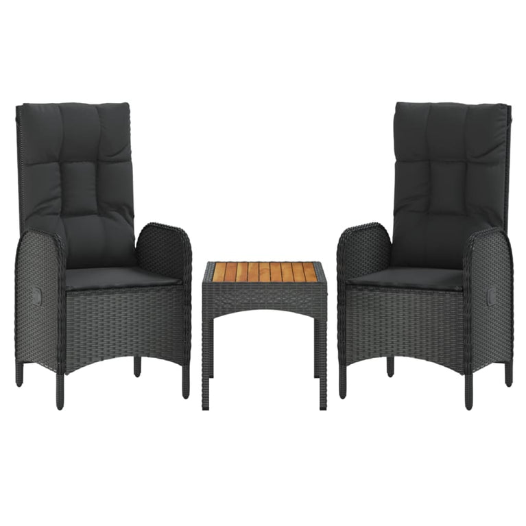 3-delige Loungeset met kussens poly rattan zwart MeubelReus
