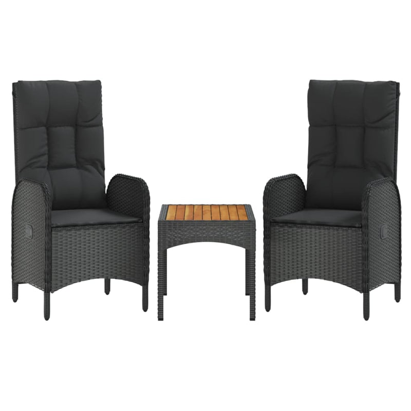 3-delige Loungeset met kussens poly rattan zwart MeubelReus