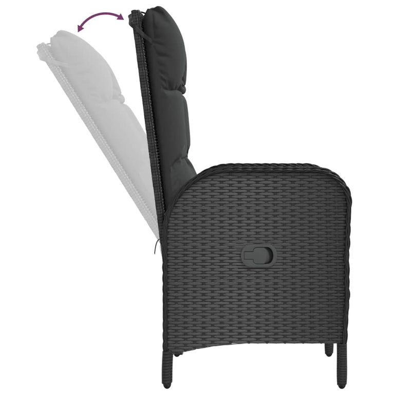 3-delige Loungeset met kussens poly rattan zwart MeubelReus