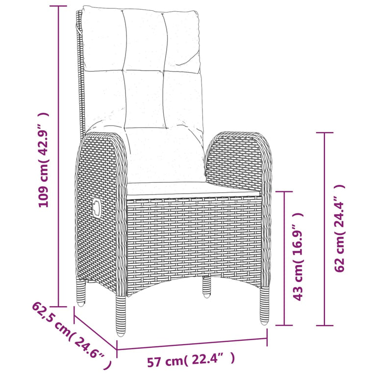 3-delige Loungeset met kussens poly rattan zwart MeubelReus