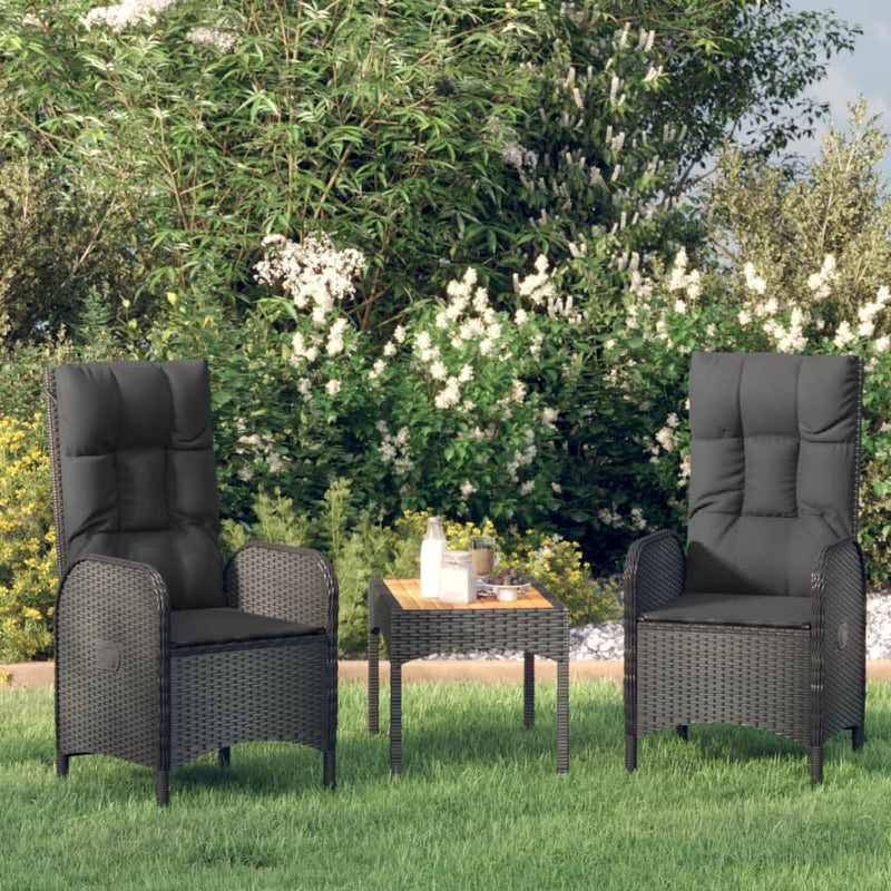 3-delige Loungeset met kussens poly rattan zwart MeubelReus