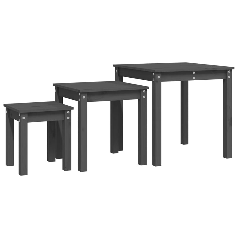 Tafeltjesset 3 st massief grenenhout grijs MeubelReus