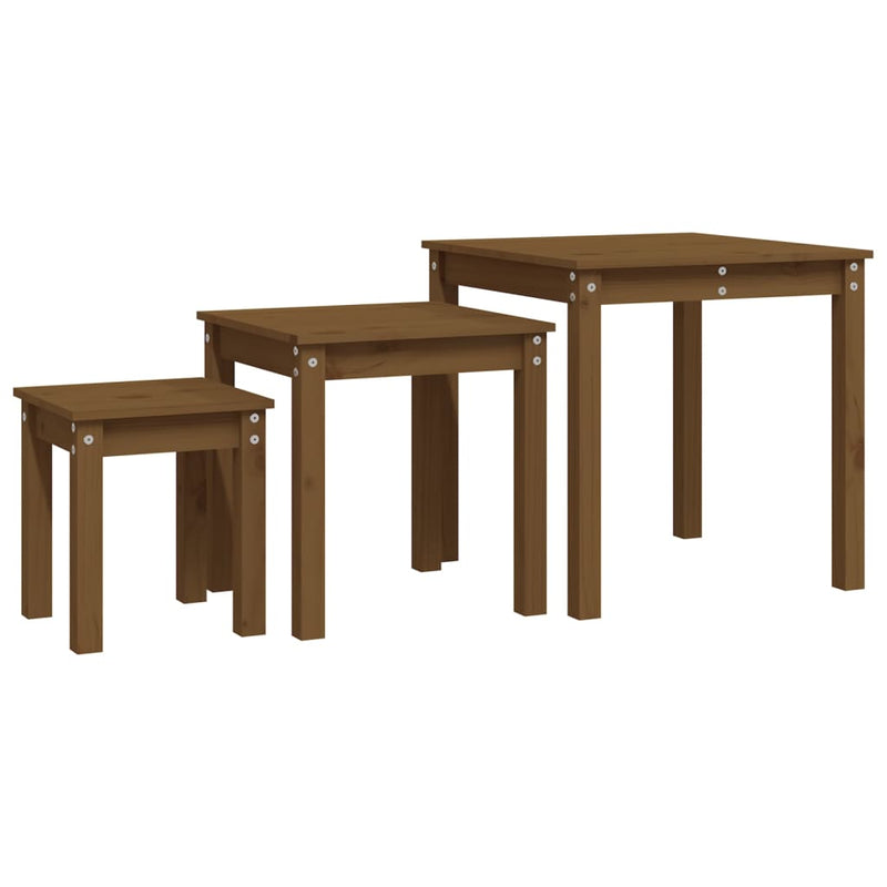Tafeltjesset 3 st massief grenenhout honingbruin MeubelReus