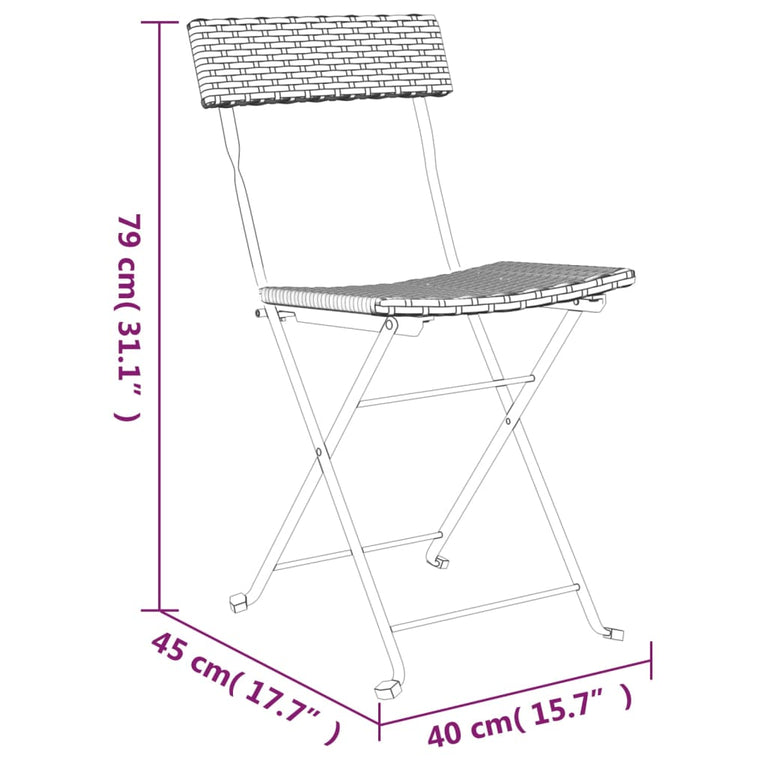Bistrostoelen 2 st inklapbaar poly rattan en staal grijs MeubelReus