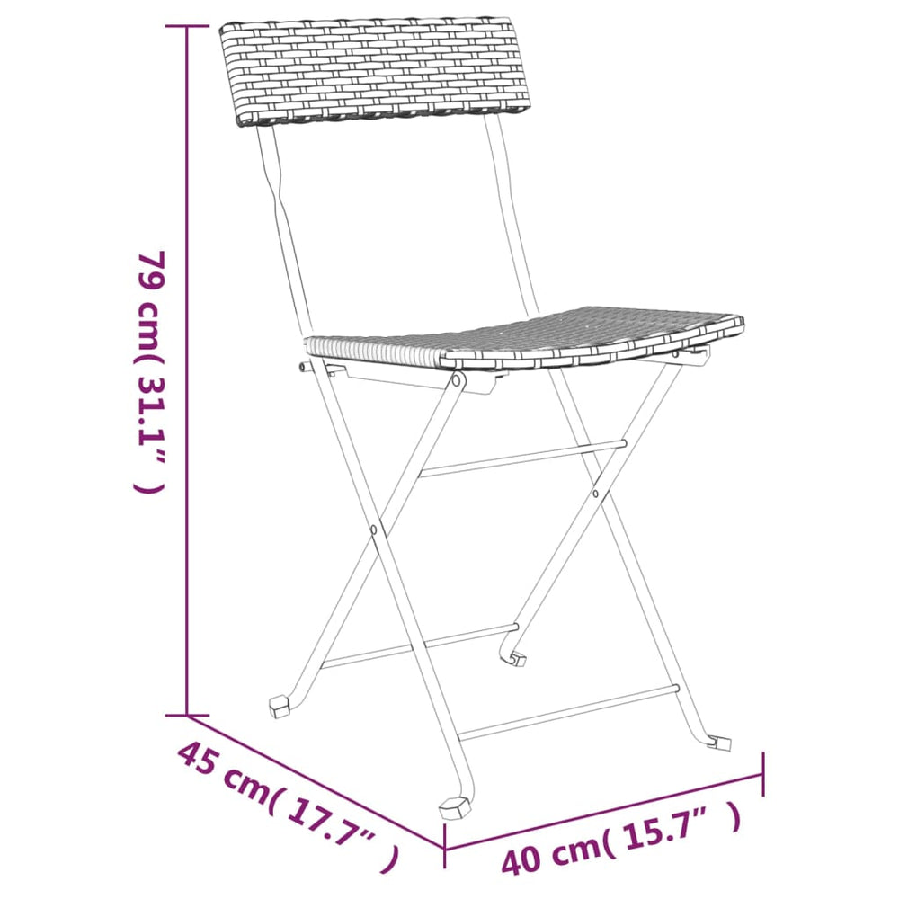 3-delige Bistroset inklapbaar poly rattan bruin MeubelReus