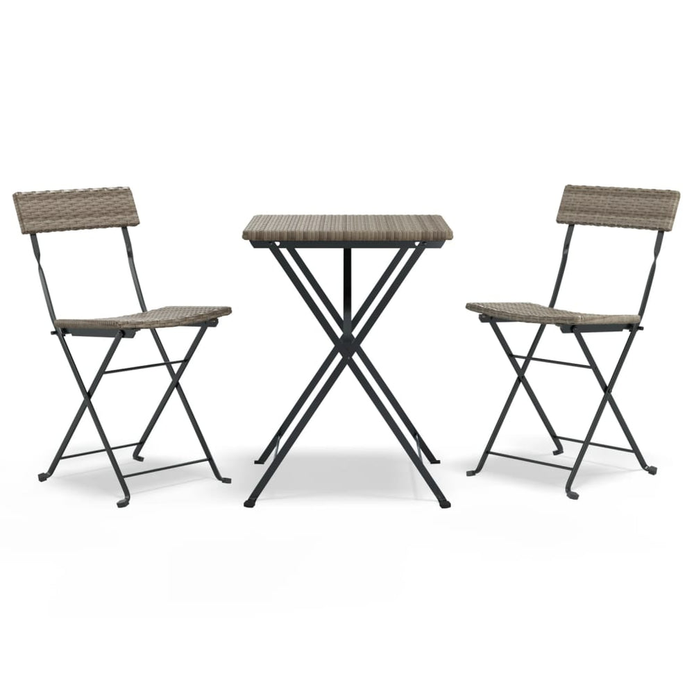 3-delige Bistroset inklapbaar poly rattan grijs MeubelReus