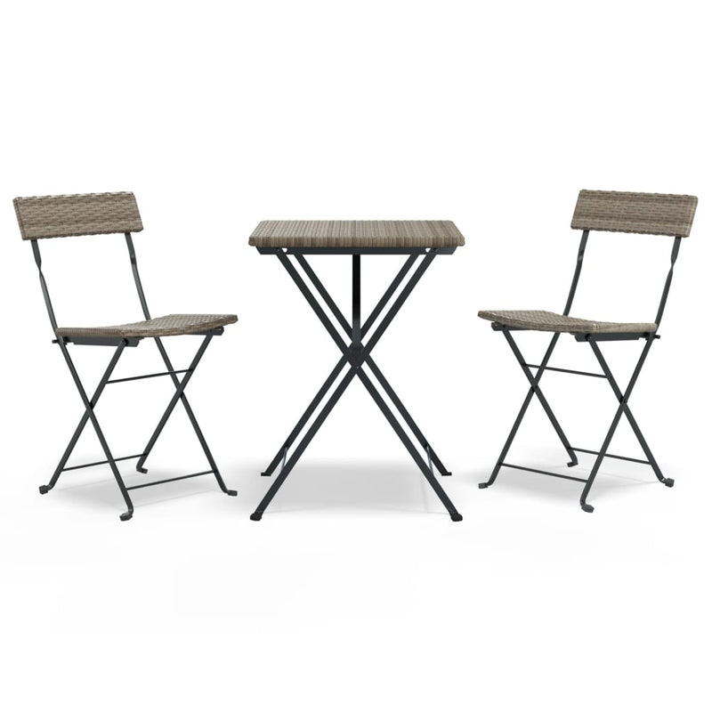3-delige Bistroset inklapbaar poly rattan grijs MeubelReus