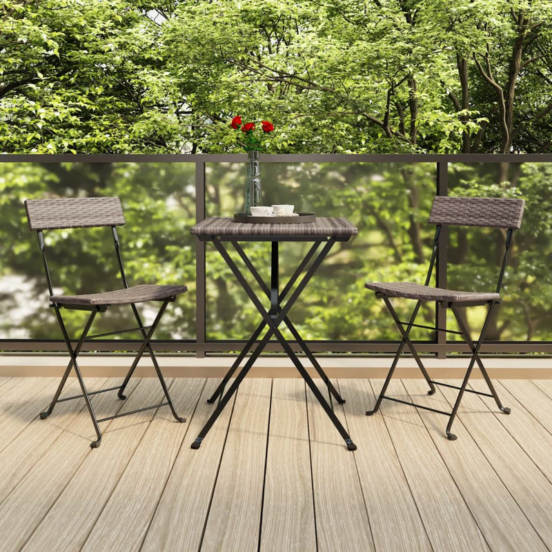 3-delige Bistroset inklapbaar poly rattan grijs MeubelReus