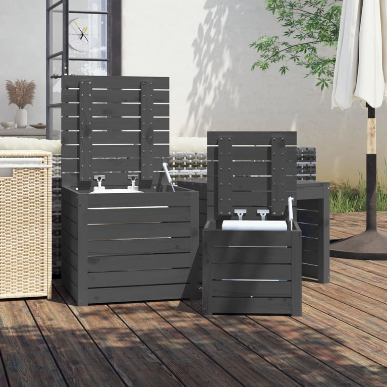 3-delige Tuinboxset massief grenenhout grijs MeubelReus