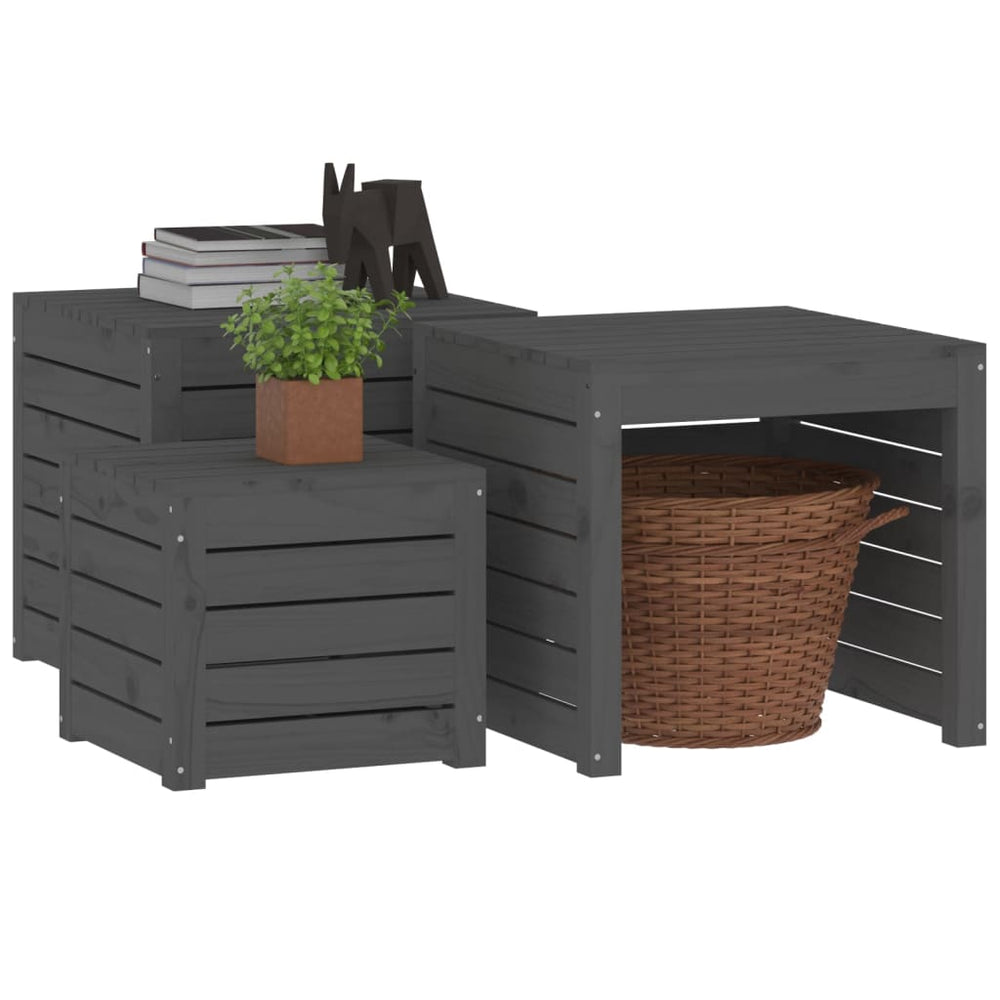 3-delige Tuinboxset massief grenenhout grijs MeubelReus
