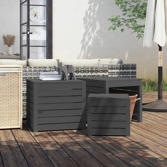 3-delige Tuinboxset massief grenenhout grijs MeubelReus