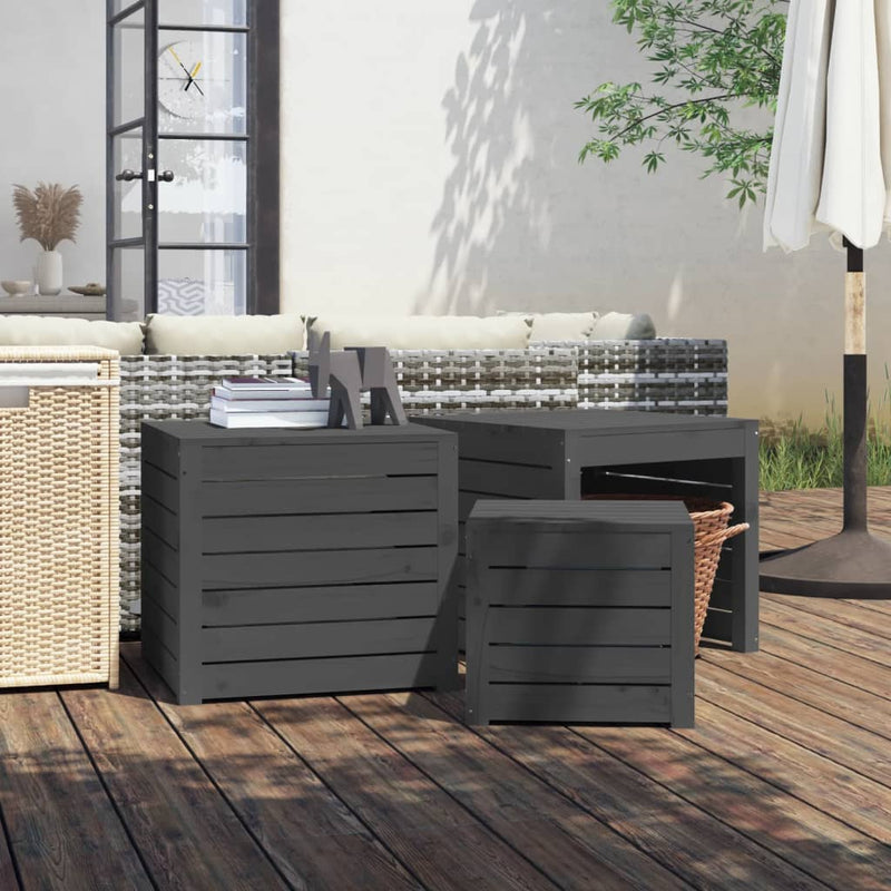 3-delige Tuinboxset massief grenenhout grijs MeubelReus