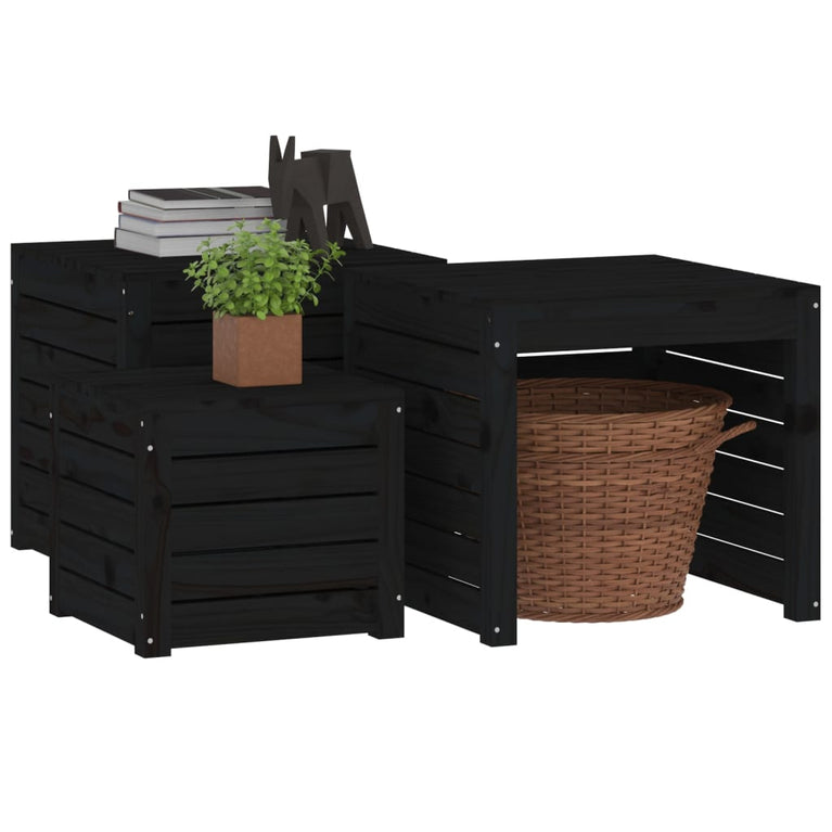 3-delige Tuinboxset massief grenenhout zwart MeubelReus