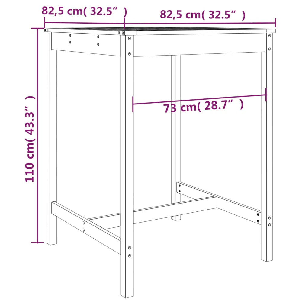 Tuintafel 82,5x82,5x110 cm massief grenenhout wit MeubelReus