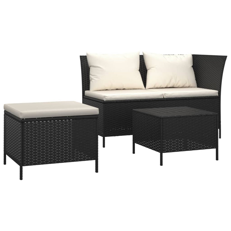 3-delige Loungeset met kussens poly rattan zwart MeubelReus