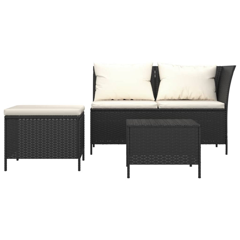 3-delige Loungeset met kussens poly rattan zwart MeubelReus