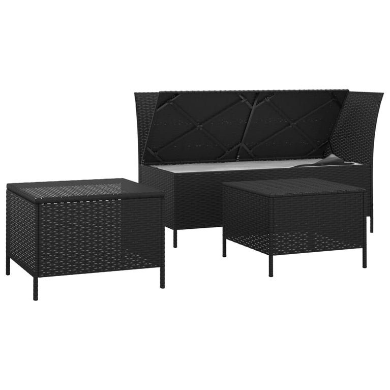 3-delige Loungeset met kussens poly rattan zwart MeubelReus
