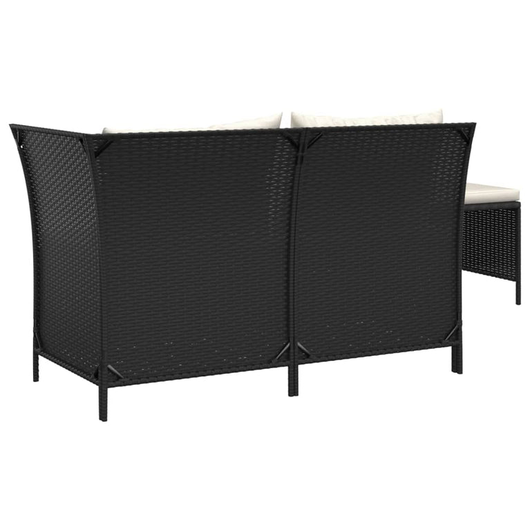 3-delige Loungeset met kussens poly rattan zwart MeubelReus