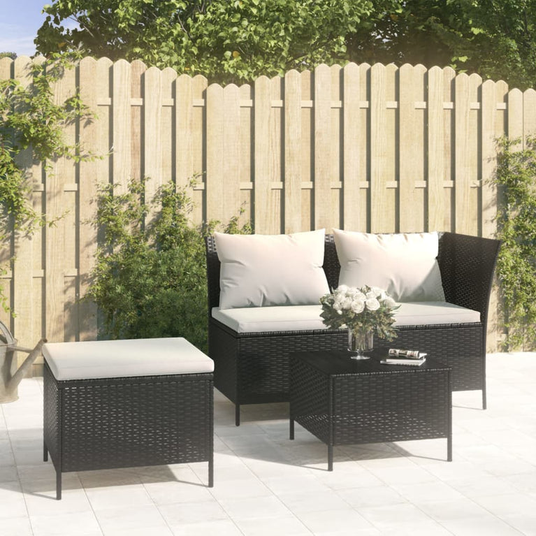 3-delige Loungeset met kussens poly rattan zwart MeubelReus