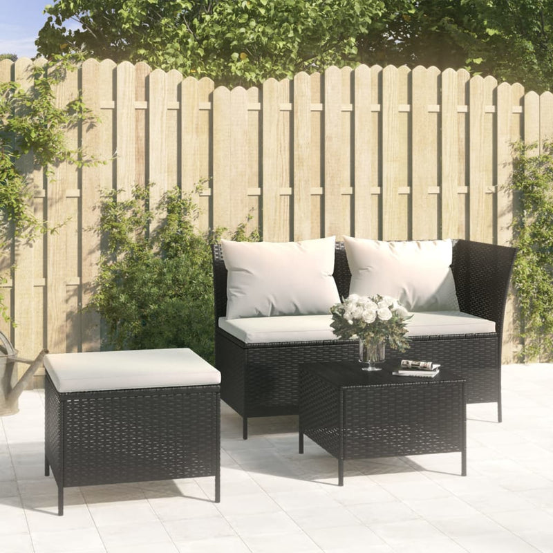 3-delige Loungeset met kussens poly rattan zwart MeubelReus