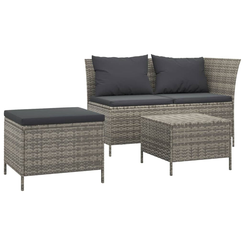3-delige Loungeset met kussens poly rattan grijs MeubelReus