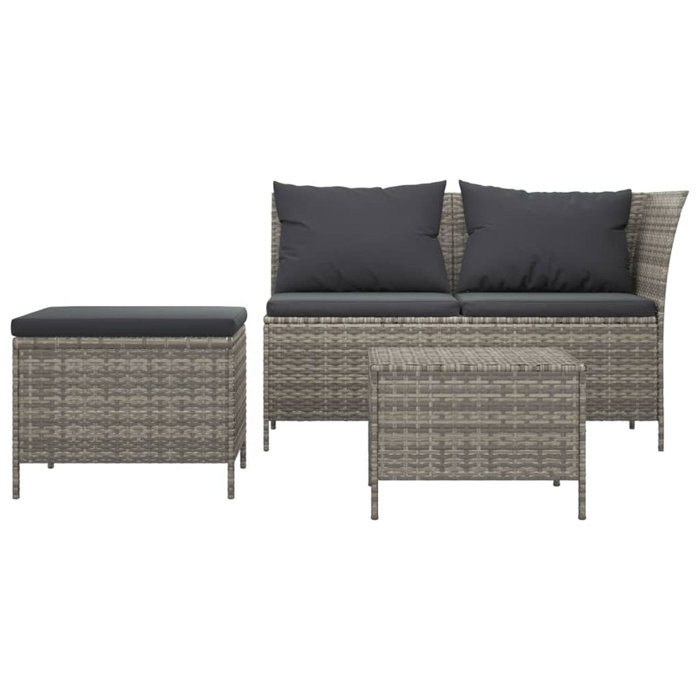 3-delige Loungeset met kussens poly rattan grijs MeubelReus