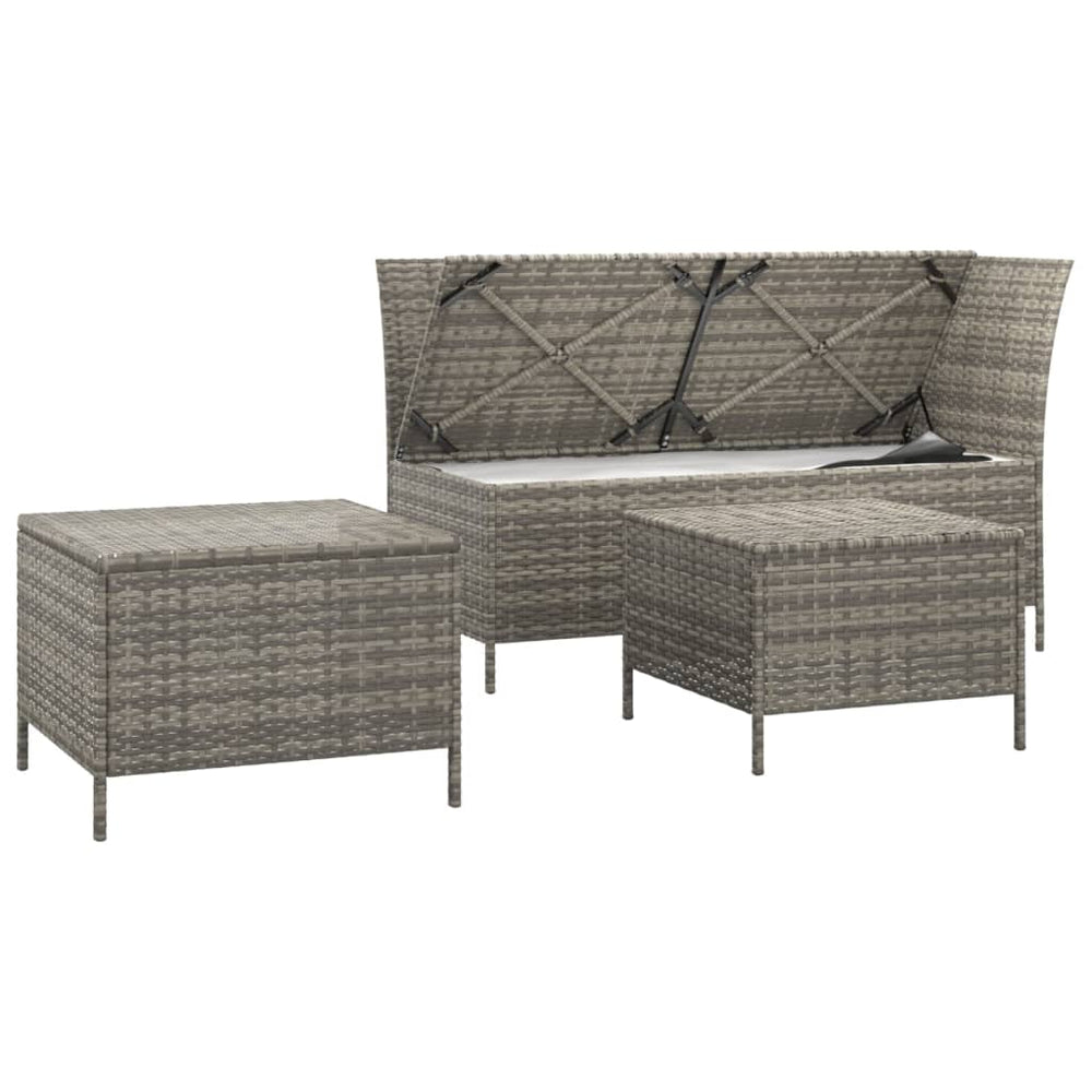 3-delige Loungeset met kussens poly rattan grijs MeubelReus