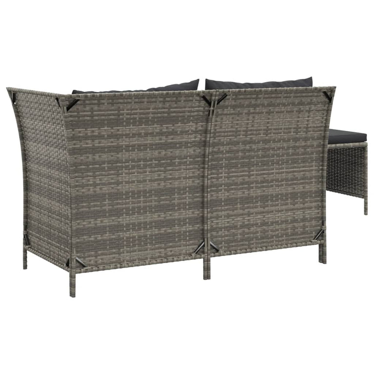 3-delige Loungeset met kussens poly rattan grijs MeubelReus