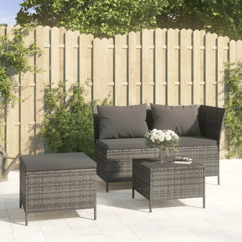 3-delige Loungeset met kussens poly rattan grijs MeubelReus
