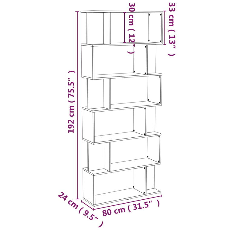 Boekenkast/kamerscherm 80x24x192 cm bewerkt hout grijs sonoma MeubelReus
