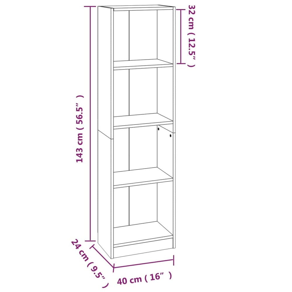 Boekenkast met 4 schappen 40x24x143 cm bewerkt hout bruineiken MeubelReus