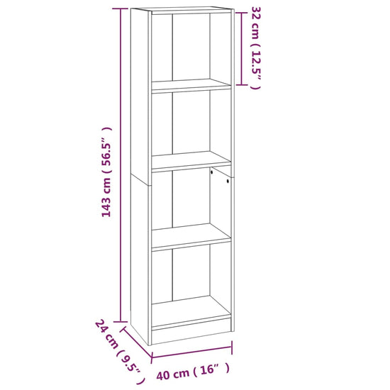 Boekenkast met 4 schappen 40x24x143 cm bewerkt hout bruineiken MeubelReus