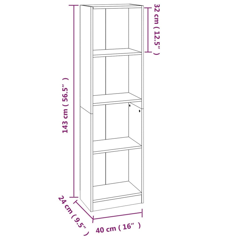 Boekenkast met 4 schappen 40x24x143 cm bewerkt hout bruineiken MeubelReus