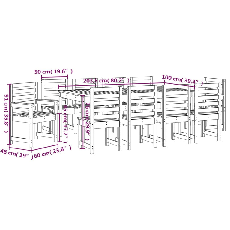 11-delige Tuinset massief grenenhout zwart MeubelReus
