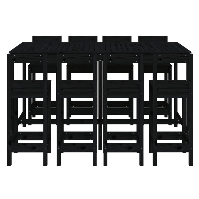 9-delige Barset massief grenenhout zwart