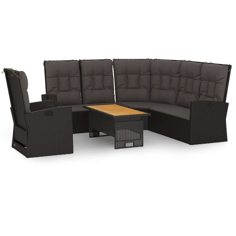 3-delige Loungeset met kussens poly rattan zwart MeubelReus