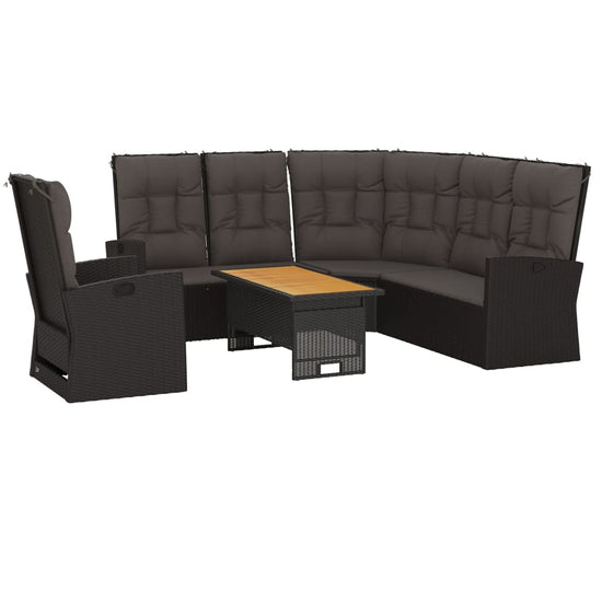 3-delige Loungeset met kussens poly rattan zwart MeubelReus
